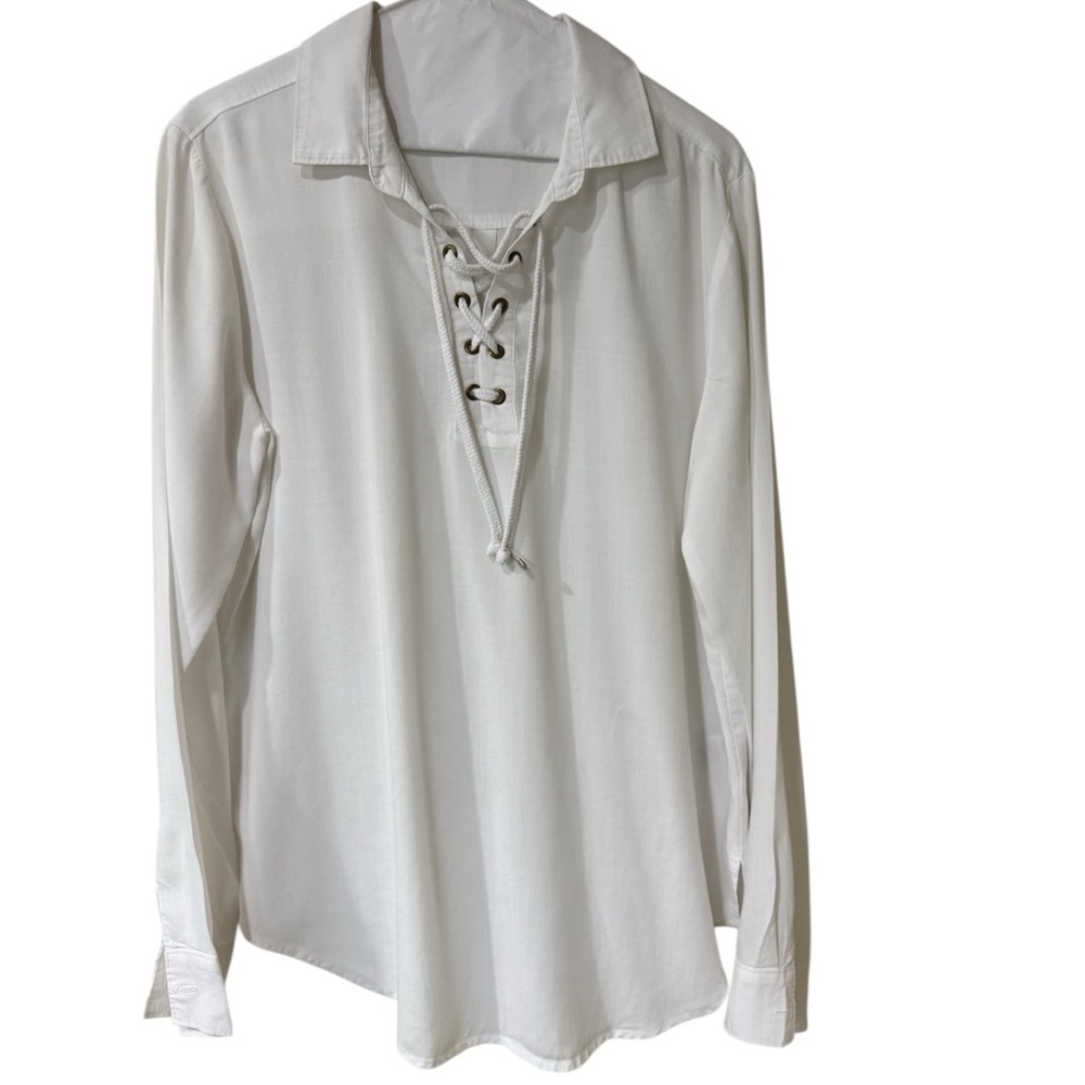 cloth & stone White Lace-Up Collared Button Down Shirt